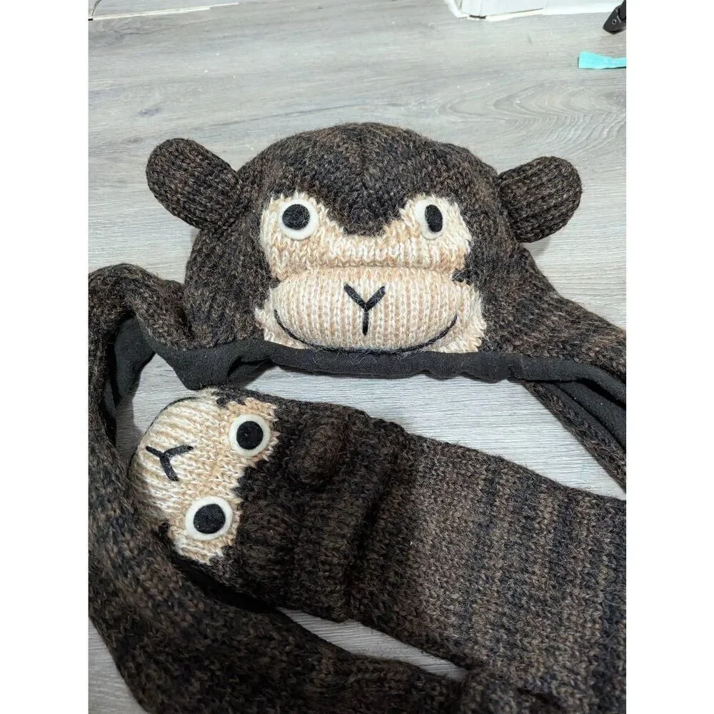Nirvana Designs kid's monkey hat scarf wool and Mohair